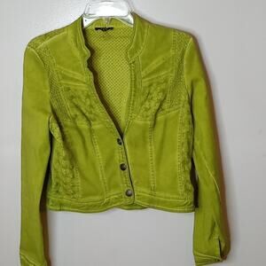 Yest Women's Lime green cropped size 10 Bottom Up Jacket. Bright, Boho, Comfy.